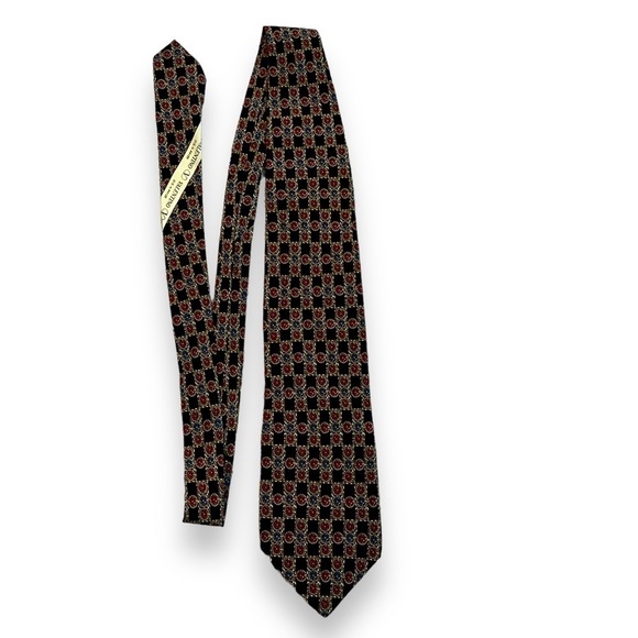 Valentino 100% Silk Tie Checker Board Floral Handmade in Italy Luxury Designer - Picture 2 of 9